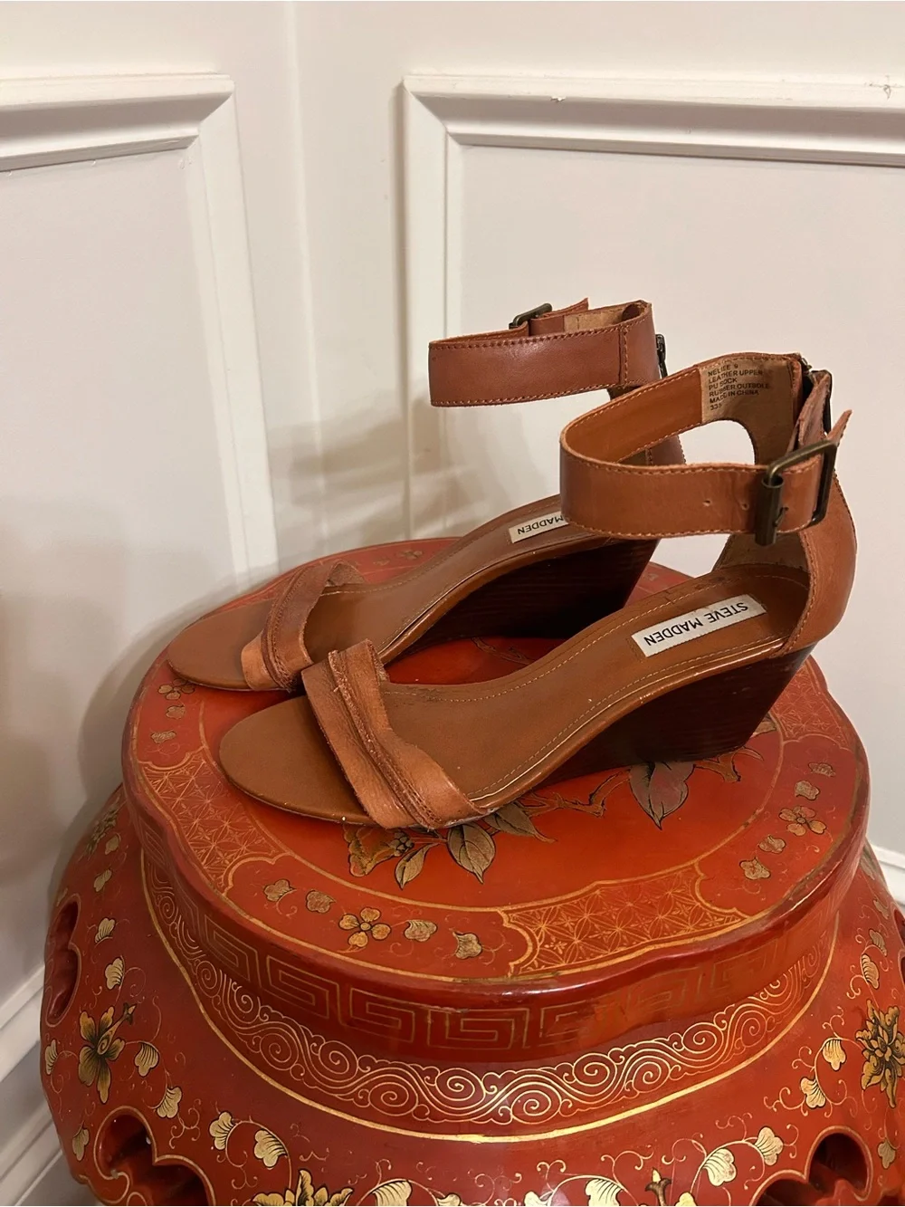 Steve Madden Brown Neliee Wedge Sandals with Ankle Strap